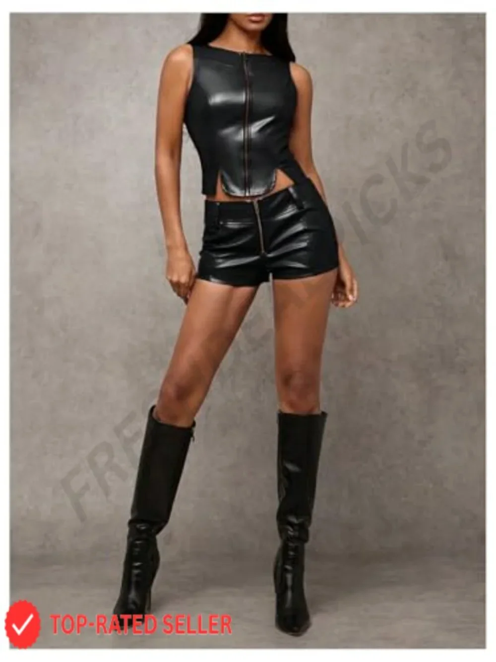 Y2K High Waisted Faux Leather Drawstring Lace Up Rave Shorts